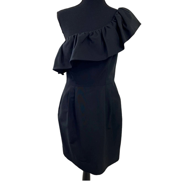Rebecca Taylor Black One Shoulder Ruffle Dress 8 - Picture 1 of 5